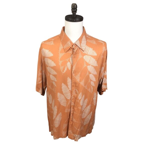 Cubavera XXL Orange Leaf Print Button Front Camp Shirt - Picture 1 of 9